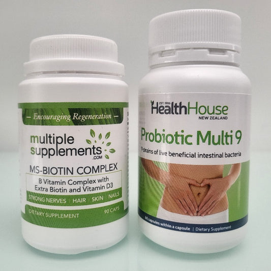 MS Combo: Multiple Supplements Biotin Complex and Health House Probiotic Multi 9 for MS symptom support.