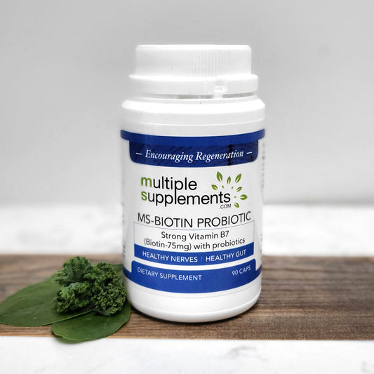 MS-Biotin Probiotic bottle by Multiple Supplements with 75mg Biotin for gut health & strong nerves, 90 capsules