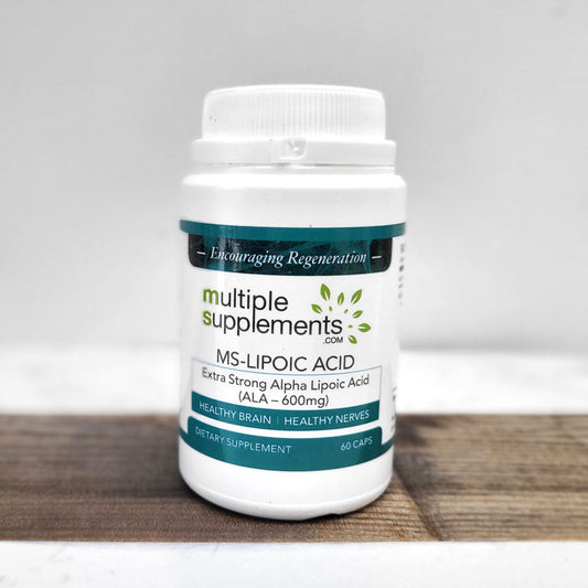MS-Lipoic Acid, 600mg Alpha Lipoic Acid capsules for healthy brain and nerves, 60 caps dietary supplement bottle.