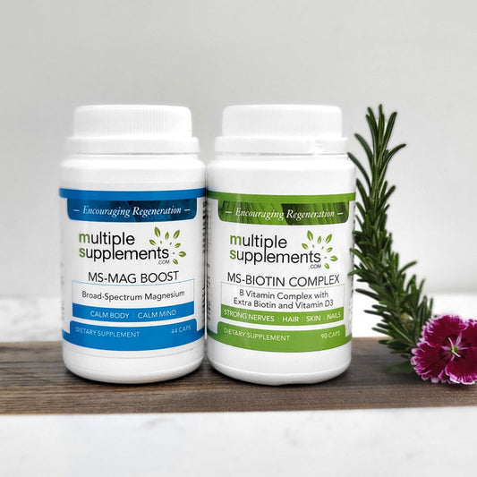 MS Relax Combo: MS-Mag Boost magnesium and MS-Biotin Complex bottles for strength, relaxation & fatigue